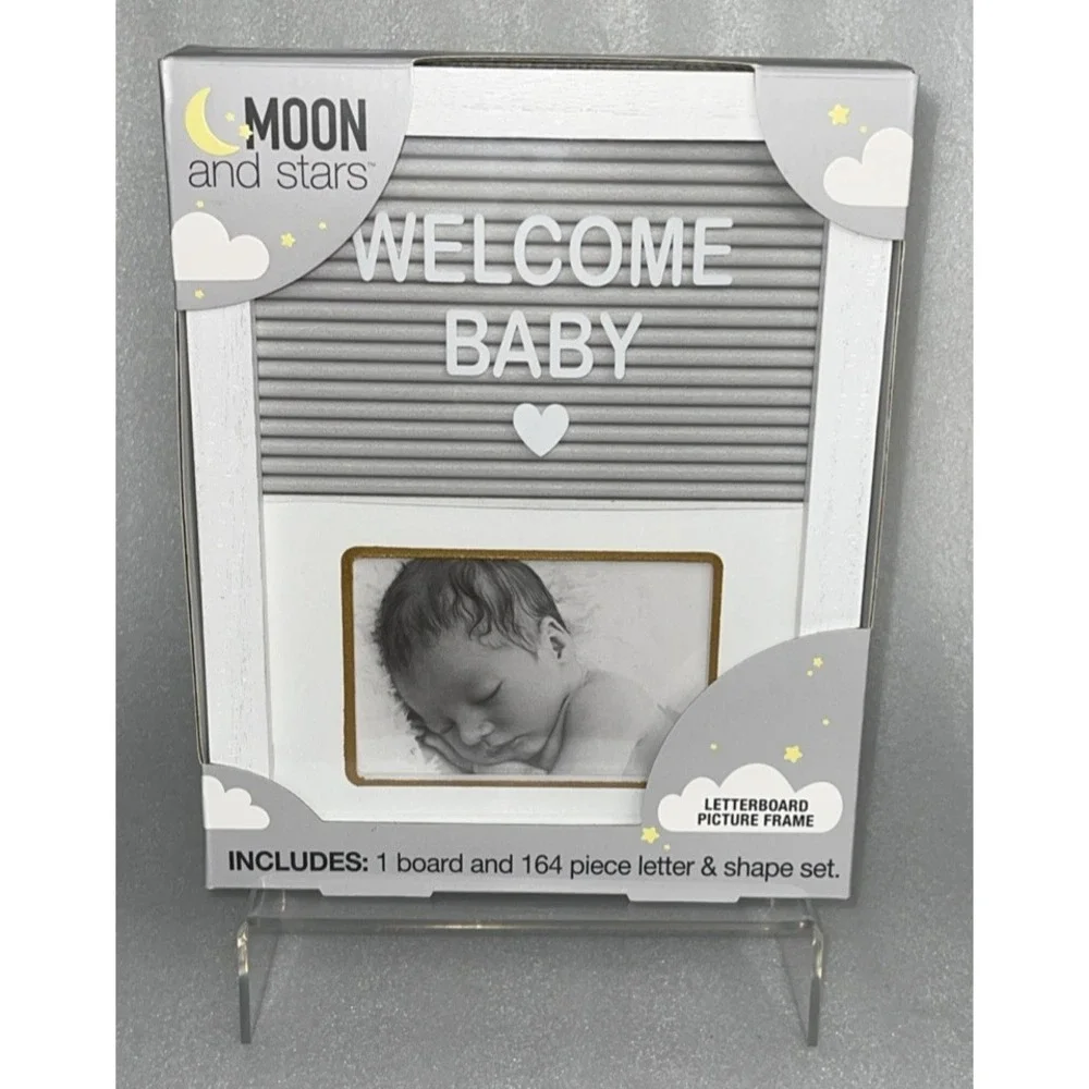 Moon and Stars Baby Childs Letterboard Picture Frame w/ 164 Pieces & Shape‎ Sets